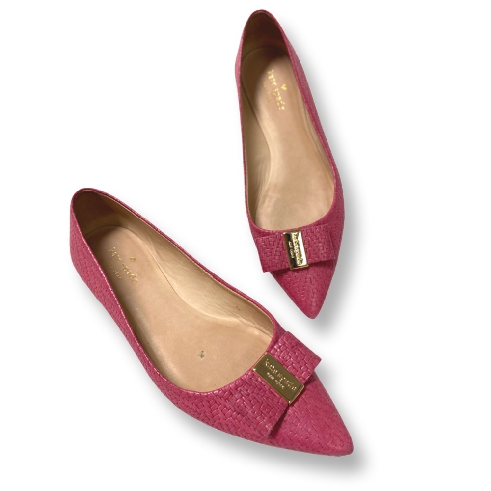 Cute Kate Spade Pink Weave Bow Gold Detail for Casual or Dressy Looks!